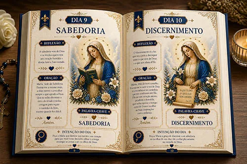 Apresentação das páginas dos dias 9 e 10, com os temas Sabedoria e Discernimento